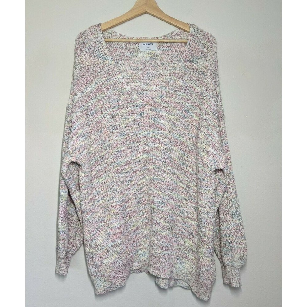 Old Navy Woman's XXL 2XL Chunky Sweater Colorful Dolman Sleeves Deep v-Neck